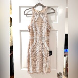 Lulus White and Nude Serving Looks Sequin Bridal Shower Cocktail dress sz large